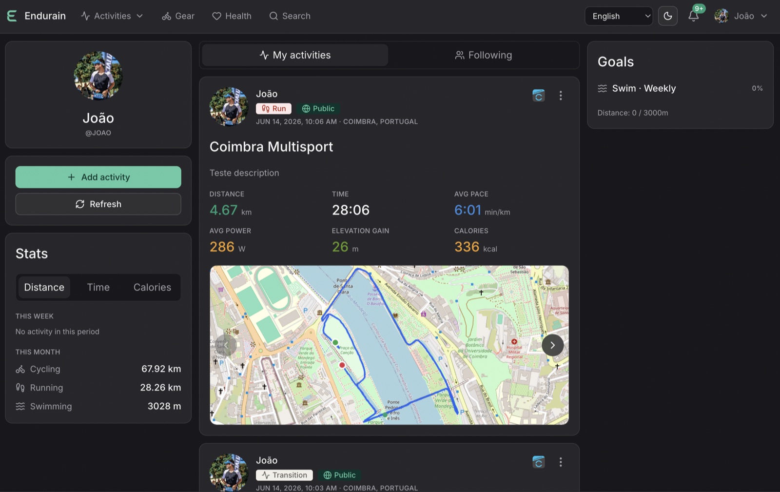 endurain website preview